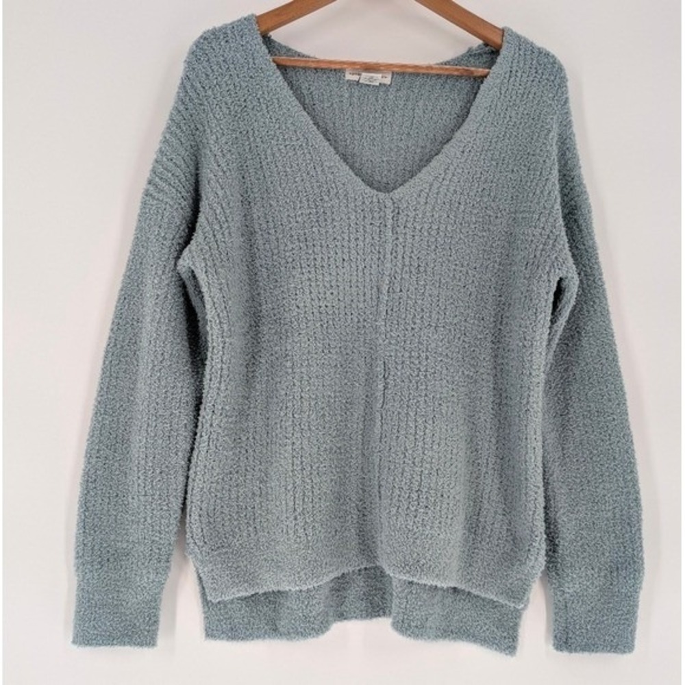 Cupcakes and Cashmere Womens V-Neck Chenille Sweater Dusty Blue Grey Medium